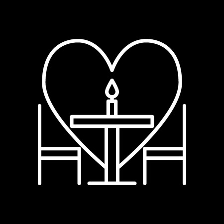 Romantic interior of a dining room line icon. Dining table and two chairs vector illustration isolated on black. Romantic dinner outline style design, designed for web and app. Eps 10のイラスト素材