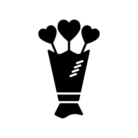 Valentines day bouquet solid icon. Romantic bouquet vector illustration isolated on white. Hearts glyph style design, designed for web and app. Eps 10のイラスト素材