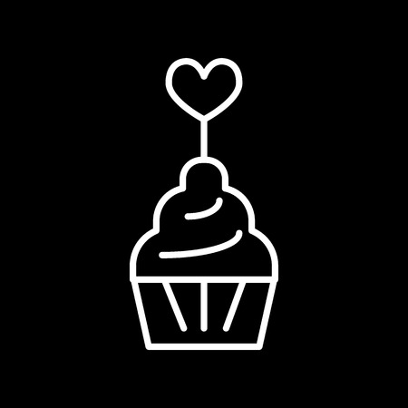 Cupcake with heart line icon, outline vector sign, linear style pictogram isolated on white. Love and valentines day symbol, logo illustration.のイラスト素材