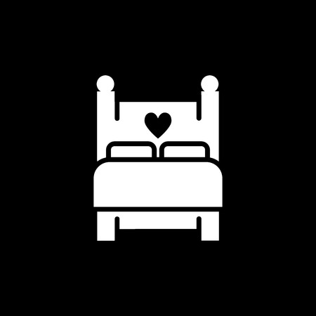 Bed with heart solid icon. Double bed vector illustration isolated on black. Lovers bad glyph style design, designed for web and app.のイラスト素材