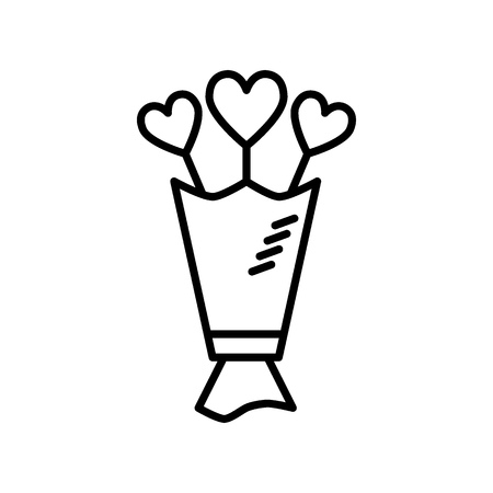 Valentines day bouquet line icon. Romantic bouquet vector illustration isolated on white. Hearts outline style design, designed for web and app. Eps 10のイラスト素材