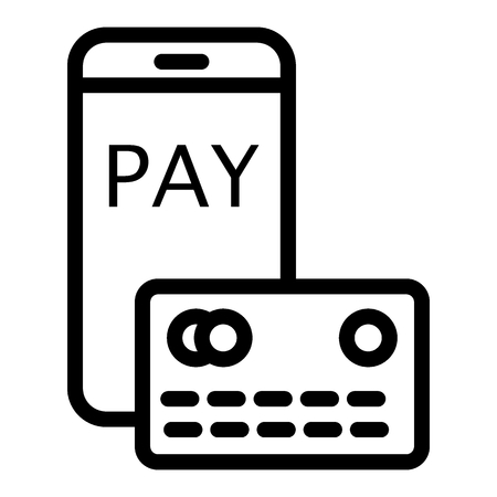 Mobile payments from credit card line icon. Smartphone and credit card illustration isolated on white. Money transfer outline style design, designed for web and app.のイラスト素材