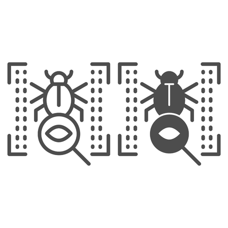 Vulnerability scan line and glyph icon. Bug search vector illustration isolated on white. Virus scan outline style design, designed for web and app. Eps 10のイラスト素材