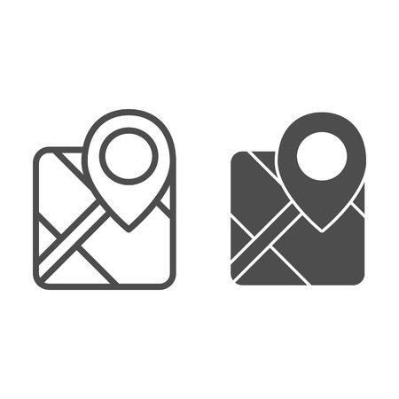 Gps line and glyph icon. Map with pin vector illustration isolated on white. Marker locate outline style design, designed for web and app.のイラスト素材