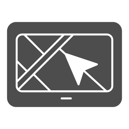 Tablet with navigation arrow solid icon. Gps app vector illustration isolated on white. Tablet with navigator glyph style design, designed for web and appのイラスト素材