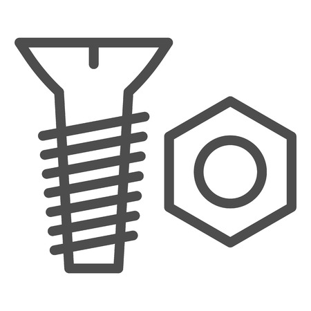 Bolt and nut line icon. Screw and nut vector illustration isolated on white. Construction outline style design, designed for web and app. Eps 10.のイラスト素材