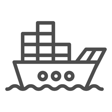 Ship with cargo line icon. Boat with containers vector illustration isolated on white. Tanker outline style design, designed for web and appのイラスト素材