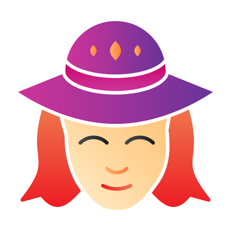 Woman in a hat flat icon. Girl with hat color icons in trendy flat style. Female face gradient style design, designed for web and app.のイラスト素材