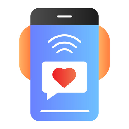 Love chat flat icon. Smartphone with love message color icons in trendy flat style. Romantic sms gradient style design, designed for web and app.のイラスト素材