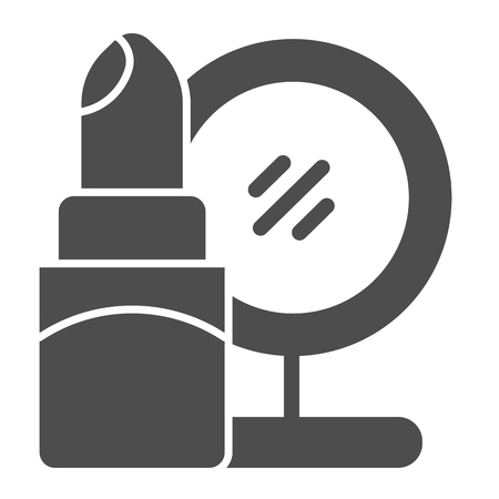 Lipstick and mirror solid icon. Cosmetics vector illustration isolated on white. Makeup glyph style design, designed for web and app.のイラスト素材