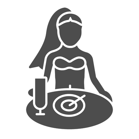 Woman having breakfast solid icon. Girl eating vector illustration isolated on white. Female at the table glyph style design, designed for web and app.のイラスト素材