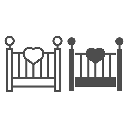 Baby cradle line and glyph icon. Kids bed vector illustration isolated on white. Sleep outline style design, designed for web and app.のイラスト素材