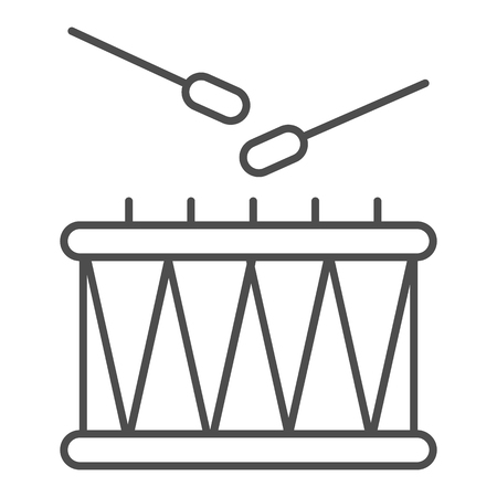Drum and sticks thin line icon. Music instrument vector illustration isolated on white. Rhythm outline style design, designed for web and app.のイラスト素材