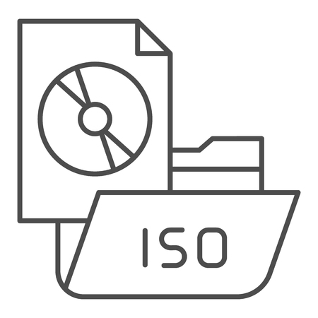 Folder with disk thin line icon. File folder vector illustration isolated on white. Computer folder outline style design, designed for web and app.のイラスト素材