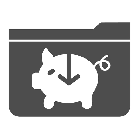 Piggy bank folder solid icon. Banking folder vector illustration isolated on white. Computer folder glyph style design, designed for web and app.のイラスト素材