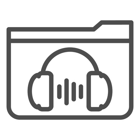 Music folder line icon. Media vector illustration isolated on white. Folder with headphones outline style design, designed for web and app.のイラスト素材