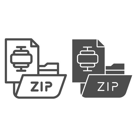 ZIP folder line and glyph icon. Archiving folder vector illustration isolated on white. Compressed folder outline style design, designed for web and app.のイラスト素材