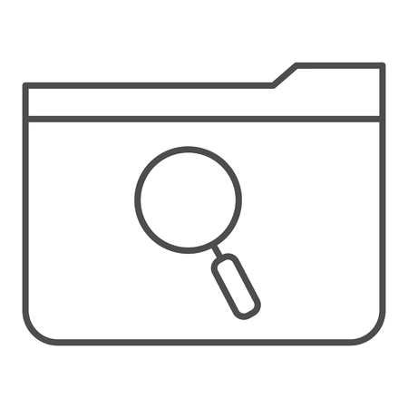 Search folder thin line icon. Folder with magnifier vector illustration isolated on white. Computer folder outline style design, designed for web and app.のイラスト素材