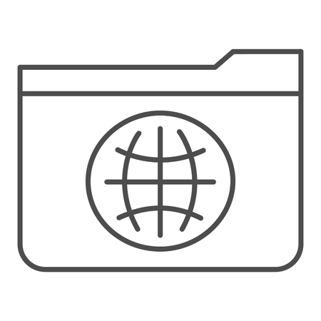 Folder with globe thin line icon. Public folder vector illustration isolated on white. Computer folder outline style design, designed for web and app.のイラスト素材
