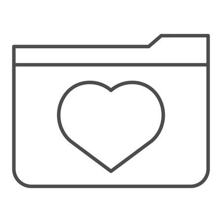 Favourites thin line icon. File folder with heart vector illustration isolated on white. Computer folder outline style design, designed for web and app.のイラスト素材