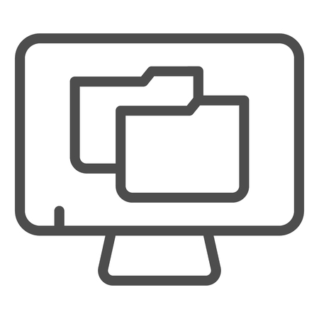 Monitor with folder line icon. File folder on pc vector illustration isolated on white. Computer folder outline style design, designed for web and app.のイラスト素材