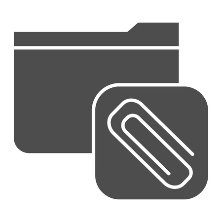 Attached folder solid icon. Folder with clip vector illustration isolated on white. Computer folder glyph style design, designed for web and app.のイラスト素材