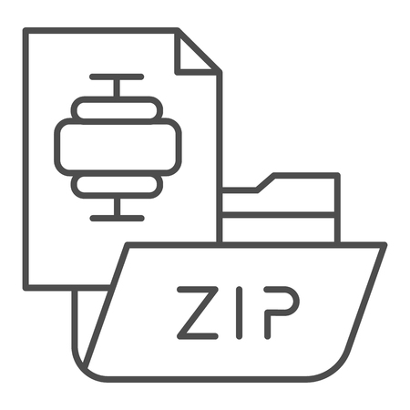 ZIP folder thin line icon. Archiving folder vector illustration isolated on white. Compressed folder outline style design, designed for web and app.のイラスト素材