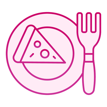 Pizza on plate flat icon. Dinner pink icons in trendy flat style. Food gradient style design, designed for web and app.のイラスト素材