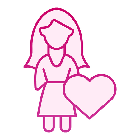 Girl with heart flat icon. Young girl pink icons in trendy flat style. Character gradient style design, designed for web and app.のイラスト素材