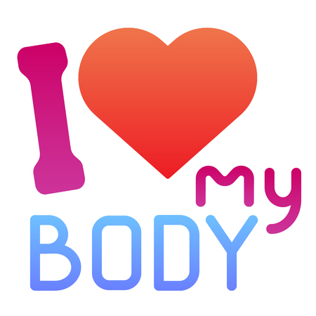 I love my body flat icon. Body positive color icons in trendy flat style. Lettering gradient style design, designed for web and app.のイラスト素材