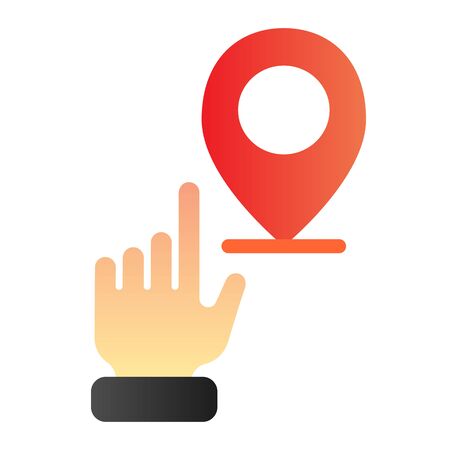 Hand pointing location flat icon. Hand with map pin color icons in trendy flat style. Navigation gradient style design, designed for web and app. Eps 10.のイラスト素材