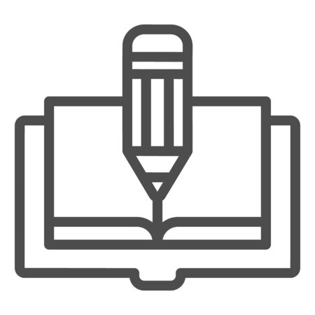 Book and pencil line icon. Book edit vector illustration isolated on white. Knowledge outline style design, designed for web and app. Eps 10.のイラスト素材