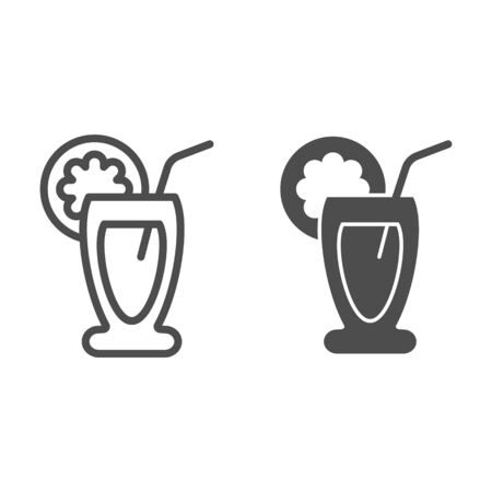 Fruit cocktail line and glyph icon. Drink vector illustration isolated on white. Tropical beverage outline style design, designed for web and app. Eps 10.のイラスト素材