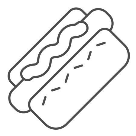 Hot dog thin line icon. Street food vector illustration isolated on white. Hot sausage outline style design, designed for web and app. Eps 10.のイラスト素材