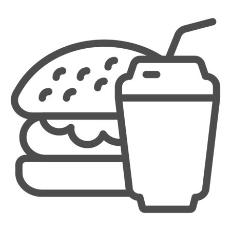 Burger and soda line icon. Fast food vector illustration isolated on white. Hamburger and drink outline style design, designed for web and app. Eps 10.のイラスト素材