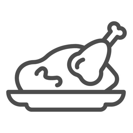 Roast chicken line icon. Roasted turkey vector illustration isolated on white. Grilled meat outline style design, designed for web and app. Eps 10.のイラスト素材