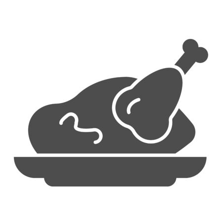Roast chicken solid icon. Roasted turkey vector illustration isolated on white. Grilled meat glyph style design, designed for web and app. Eps 10.のイラスト素材