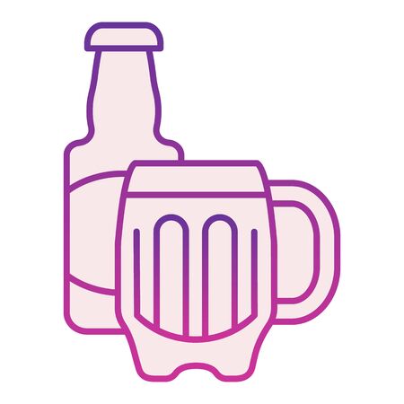 Beer bottle and glass flat icon. Alcohol beverage violet icons in trendy flat style. Bar gradient style design, designed for web and app. Eps 10.のイラスト素材