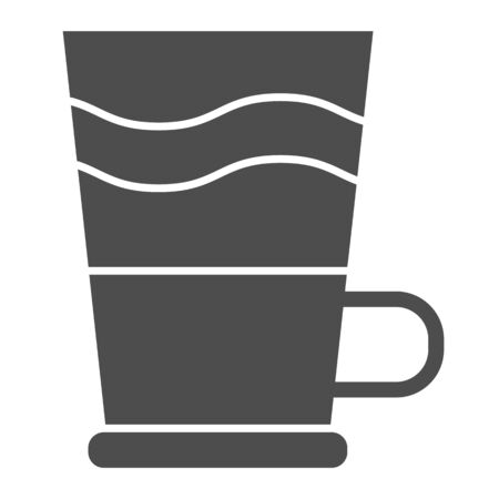 Coffe in glass solid icon. Latte vector illustration isolated on white. Big coffe cup glyph style design, designed for web and app. Eps 10.のイラスト素材