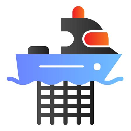 Fishing boat with nets flat icon. Commercial fishing vessel color icons in trendy flat style. Fish catch gradient style design, designed for web and app. Eps 10.のイラスト素材