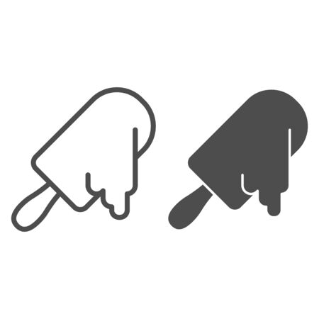 Melting ice cream line and glyph icon. Ice cream on stick vector illustration isolated on white. Dessert outline style design, designed for web and app. Eps 10.のイラスト素材