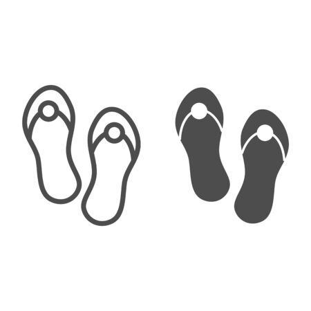Flip flops line and glyph icon. Beach footwear vector illustration isolated on white. Summer sandals outline style design, designed for web and app. Eps 10.のイラスト素材