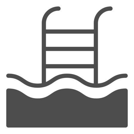Swimming pool solid icon. Pool ladder vector illustration isolated on white. Water and handrail glyph style design, designed for web and app. Eps 10.のイラスト素材