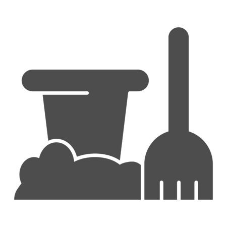 Toy bucket and spade solid icon. Beach bucket vector illustration isolated on white. Toy pail glyph style design, designed for web and app. Eps 10.のイラスト素材