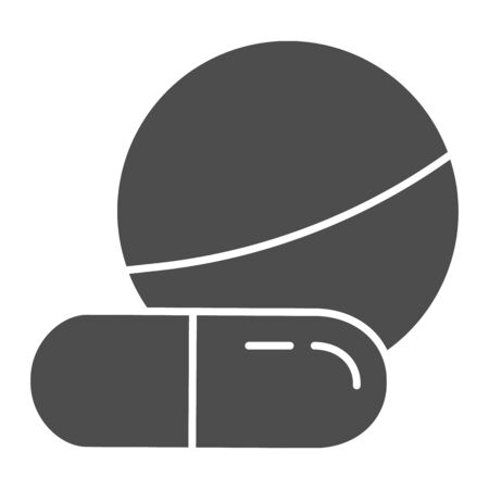 Tablet and capsule solid icon. Drugs vector illustration isolated on white. Pills glyph style design, designed for web and app. Eps 10.のイラスト素材