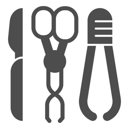Medical scalpel, scissors and tweezers solid icon. Surgical instruments vector illustration isolated on white. Doctors equipment glyph style design, designed for web and app. Eps 10.のイラスト素材