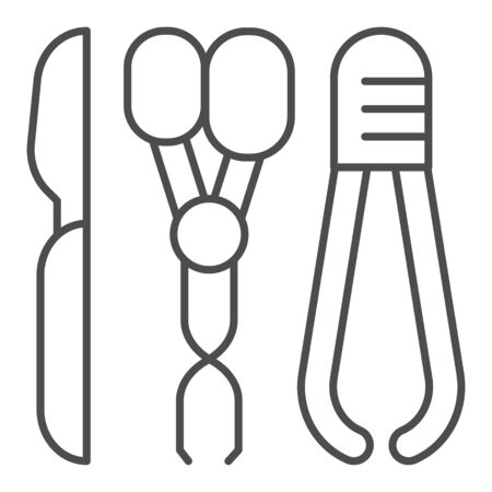 Medical scalpel, scissors and tweezers thin line icon. Surgical instruments vector illustration isolated on white. Doctors equipment outline style design, designed for web and app. Eps 10.のイラスト素材