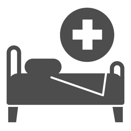 Hospital bed solid icon. Hospital ward vector illustration isolated on white. Rehabilitation glyph style design, designed for web and app. Eps 10.のイラスト素材