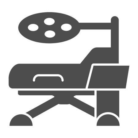 Surgical bed solid icon. Hospital bed with lamp vector illustration isolated on white. Medical stretcher glyph style design, designed for web and app. Eps 10.のイラスト素材