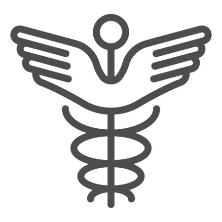 Caduceus line icon. Pharmacy symbol vector illustration isolated on white. Medical sign outline style design, designed for web and app. Eps 10.のイラスト素材